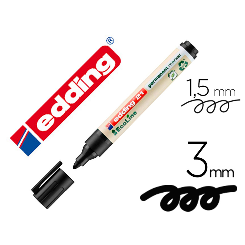 Rotulador edding 21 marcador permanente ecoline 90% reciclado color negro punta redonda 1,5-3 mm recargable