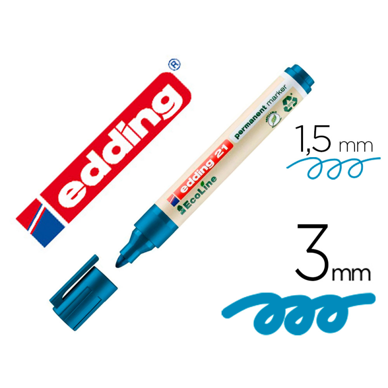 Rotulador edding 21 marcador permanente ecoline 90% reciclado color azul punta redonda 1,5-3 mm recargable