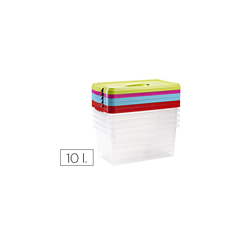 Caja multiusos plastico 10 l numero 24 tapa de color con asa 385x230x175 mm