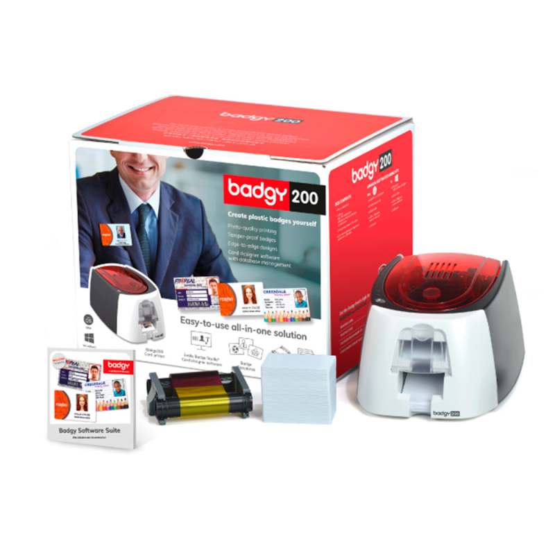 Impresora de tarjeta badgy 200 incluye cinta 100 tarjetas y programa edicion badge studio+
