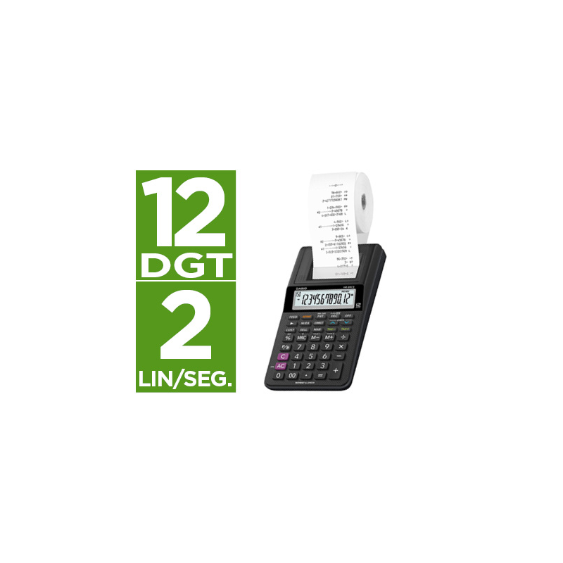 Calculadora casio impresora pantalla lc papel 58mm hr-8rce12 digitos ac/dc pilas color negro