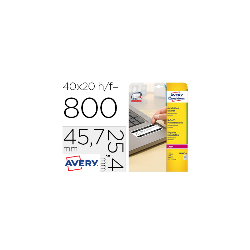 Etiqueta adhesiva resistente avery 45,7x25,4 mm permanente laser blanca caja de 800 unidades