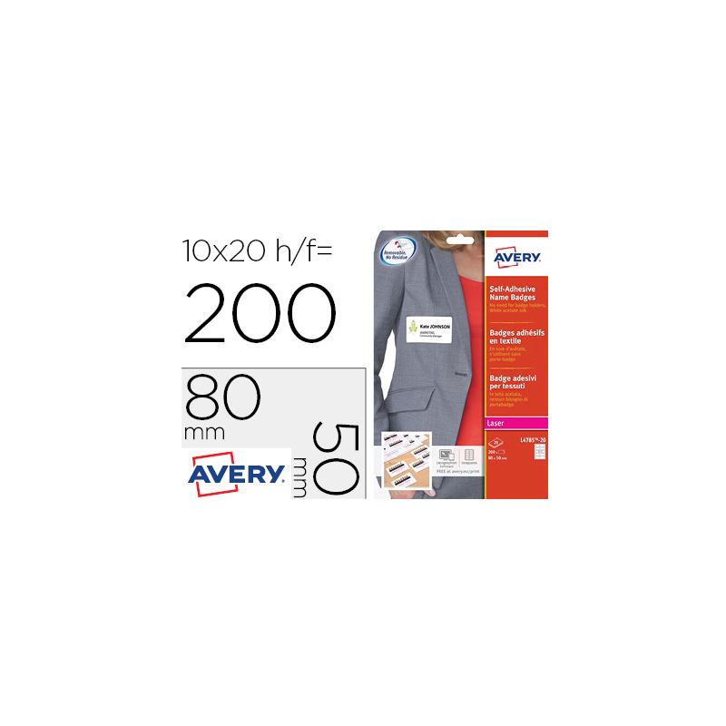 Identificativo adhesivo avery acetato de seda tamaño 80x50 mm removible laser caja de 100unidades