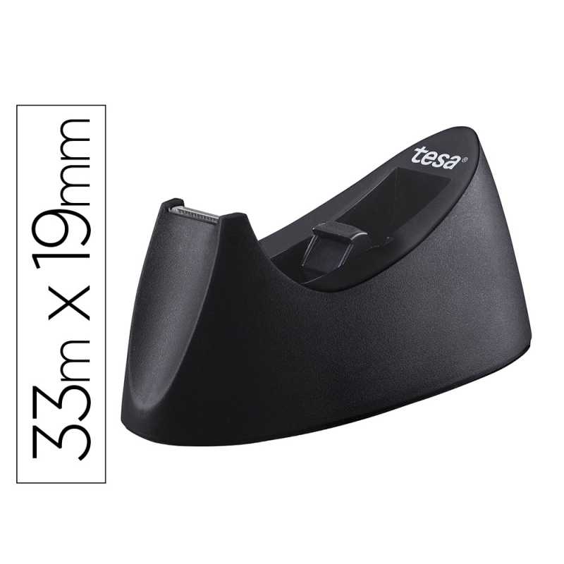 Portarrollo sobremesa tesa plastico easy cut curve negro para cinta de 33 mt x19 mm + 1 cinta tesafilm transparente