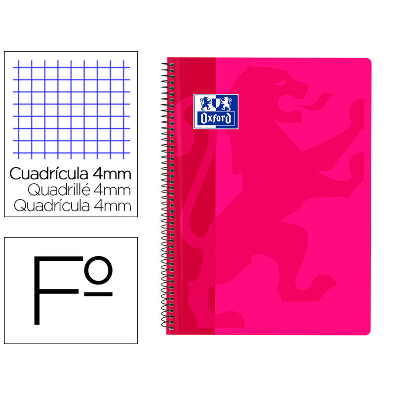 Cuaderno espiral oxford school classic tapa polipropileno folio 80 h cuadro 4 mm con margen fucsia