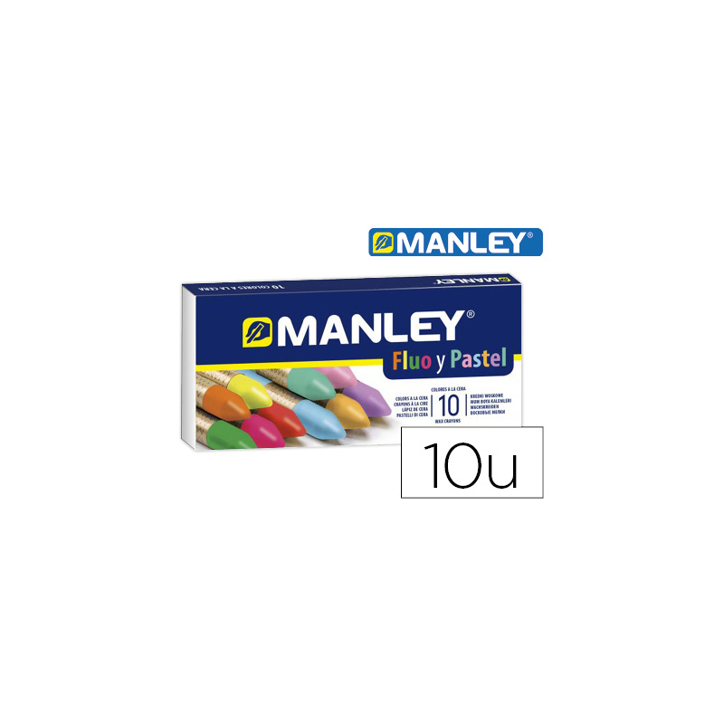 Lapices cera manley fluor y pastel caja de 10 colores surtidos