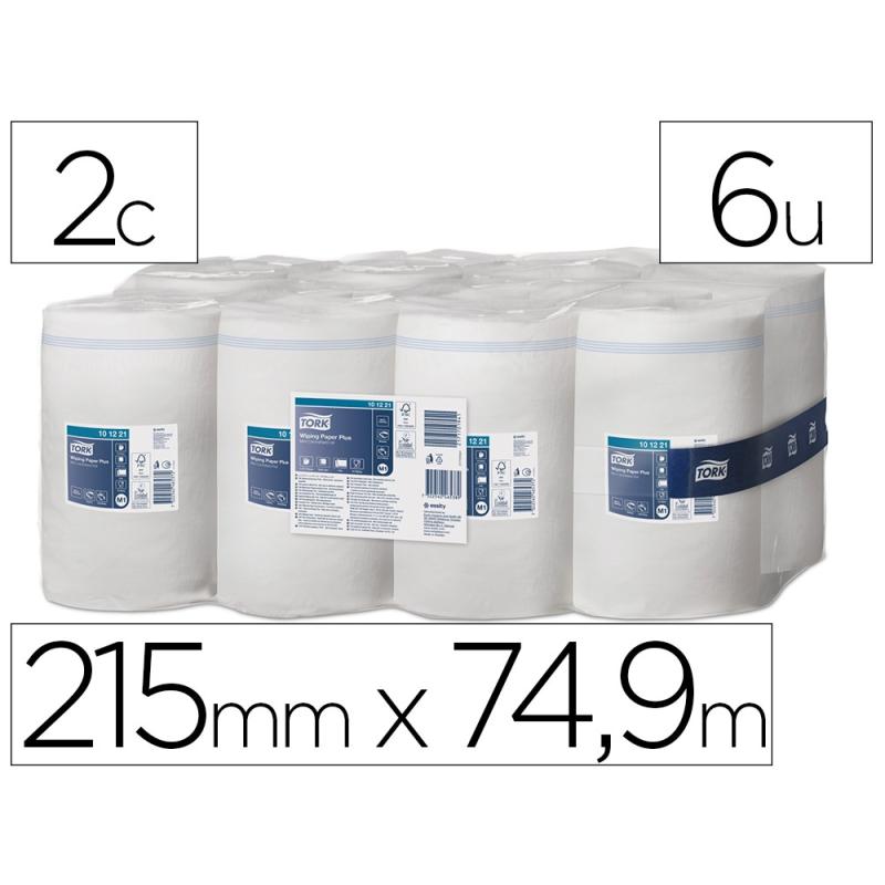 Papel secamanos tork secado extra ancho 215 mm largo 74,9 mt 2 capas para dispensador m1 paquete de 11 unidades