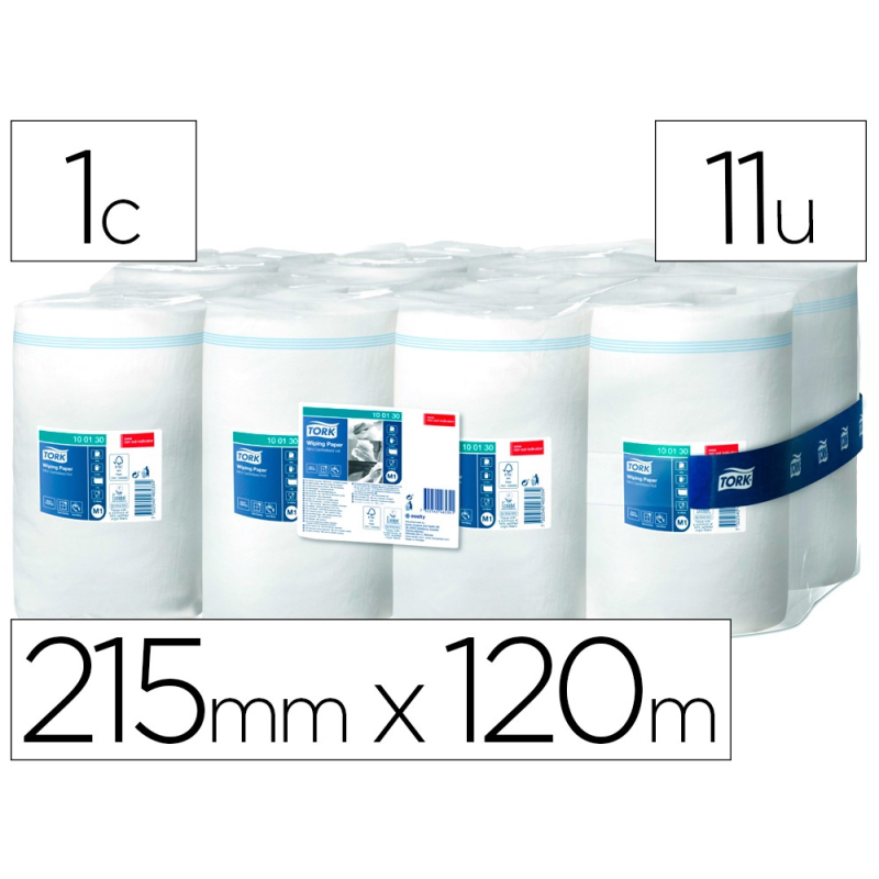 Papel secamanos tork ancho 215 mm largo 120 mt 1 capa para dispensador m1 paquete de 11 unidades