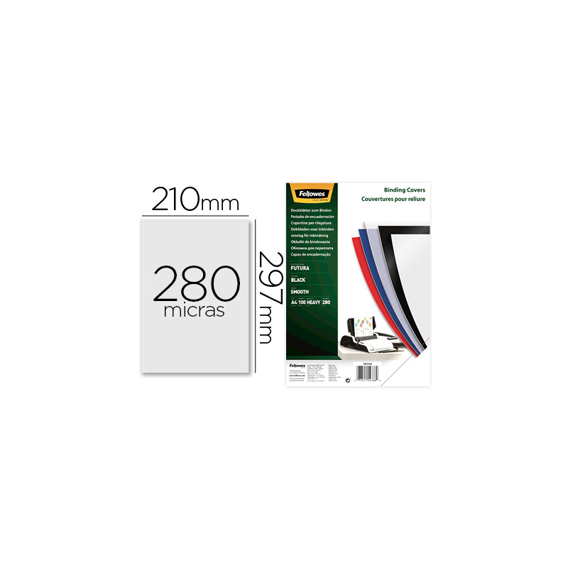 Tapa de encuadernacion fellowes din a4 polipropileno negro 280 micras pack de 100 unidades