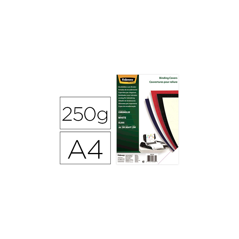Tapa de encuadernacion fellowes din a4 carton brillo blanco chromolux 250 gr pack de 100 unidades
