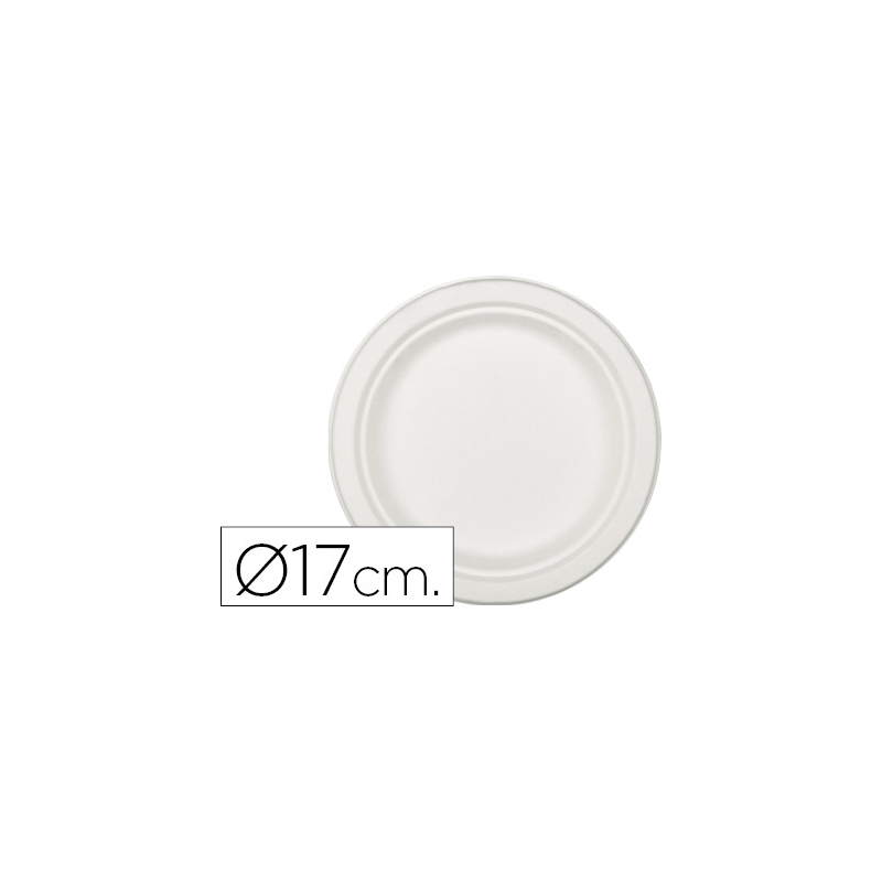 Plato de fibra de caña de azucar blanco 17 cm diametro paquete de 50 unidades