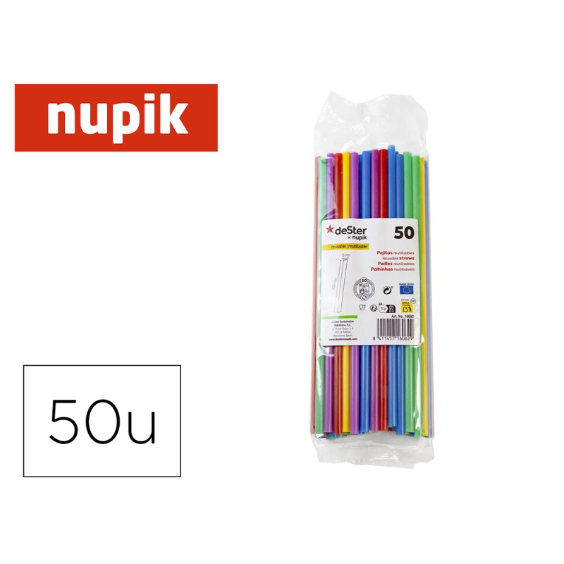 Sorbete nupik plastico reutilizable 100% 200x6 mm paquete de 50 unidades coloressurtidos