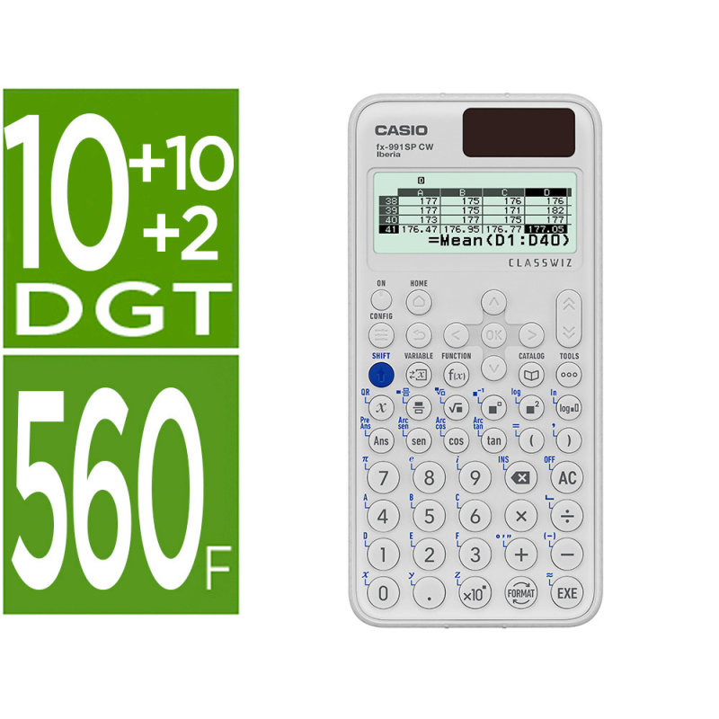 Calculadora casio fx-991sp cw iberia classwiz cientifica 560 funciones 9 memorias 10+2 digitos 5 idiomas con tapa