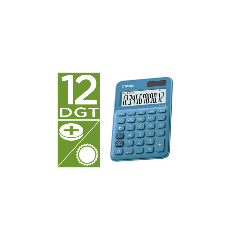 Calculadora casio ms-20uc-bu sobremesa 12 digitos tax +/- color azul