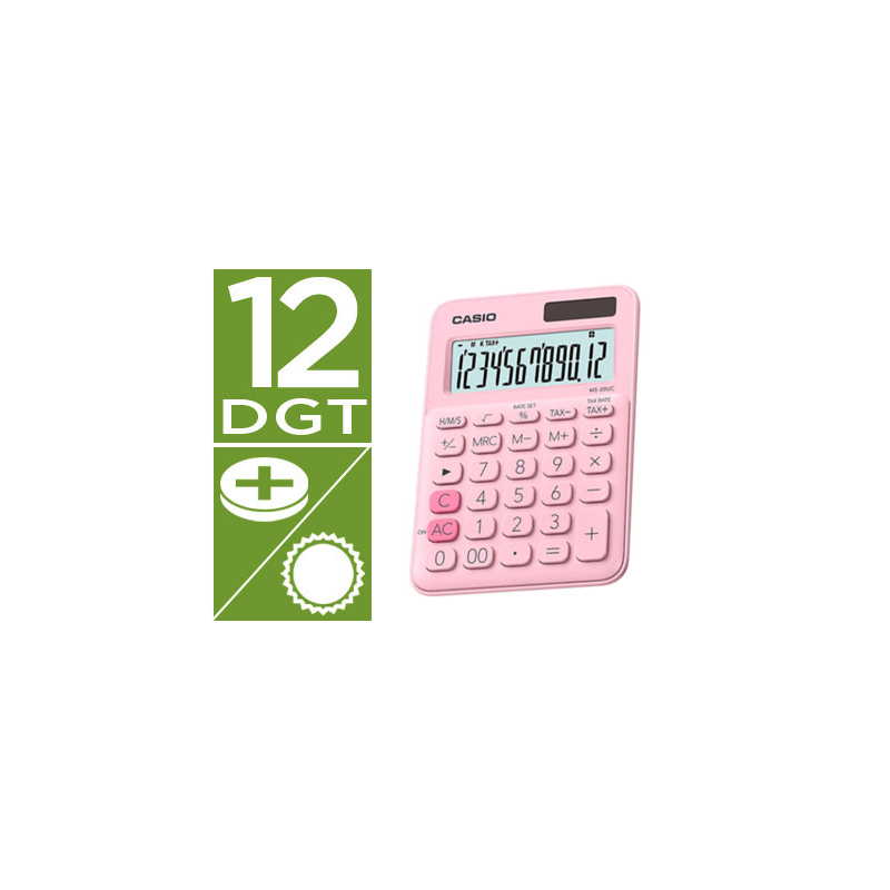 Calculadora casio ms-20uc-pk sobremesa 12 digitos tax +/- color rosa