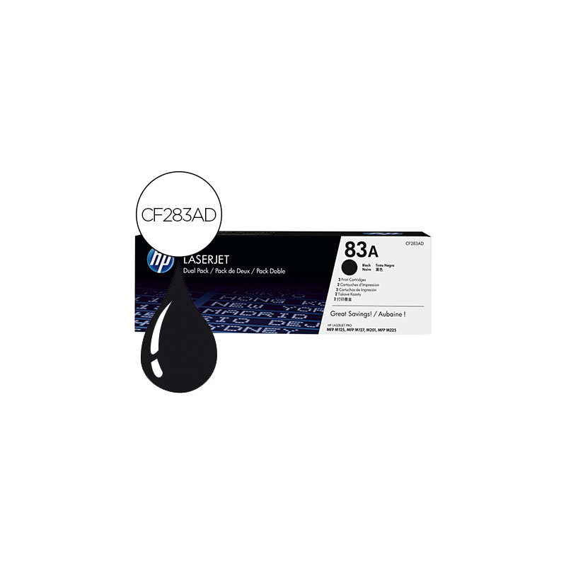 Toner hp laserjet pro 83a mfp m125 m127 m201 m225 negro pack de 2 unidades 1500 paginas
