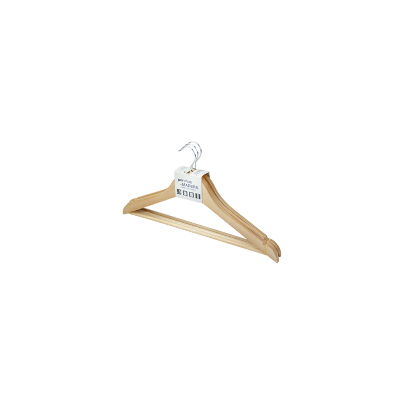 Percha kerkom madera natural barnizada pack de 3 unidades
