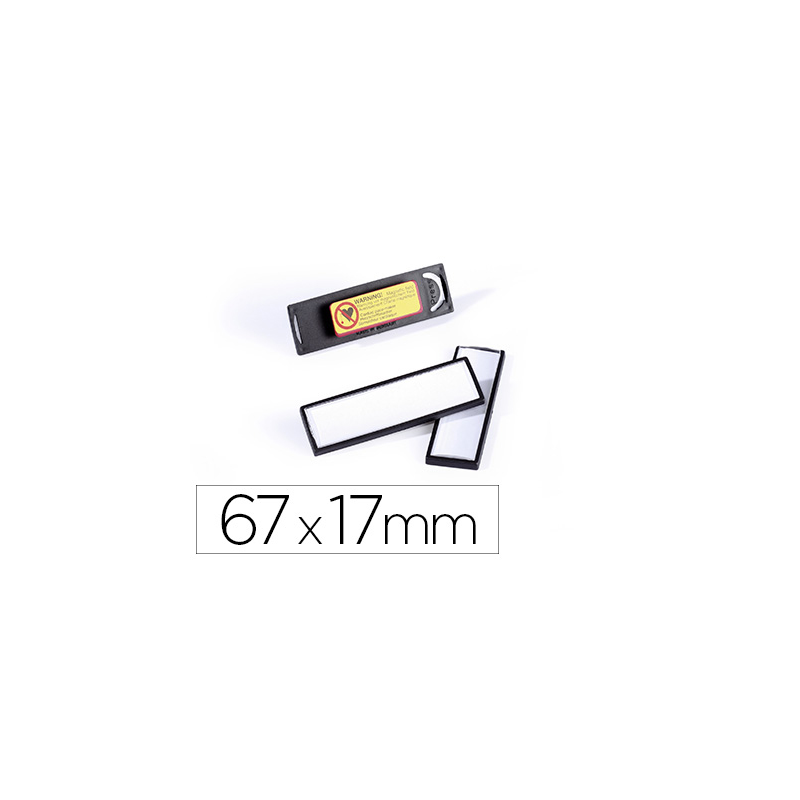 Identificador portanombre durable pvc antiarañazos con iman y efecto lupa color negro 67x17 mm