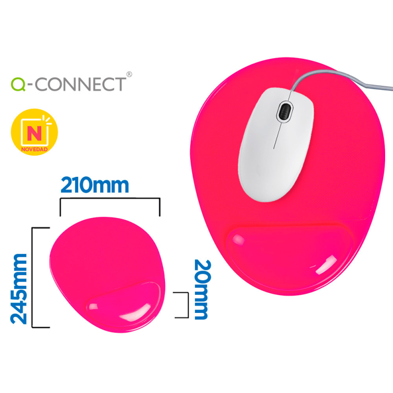 Alfombrilla para raton q-connect reposamuñecas de gel pvc color rosa 210x245x20 mm