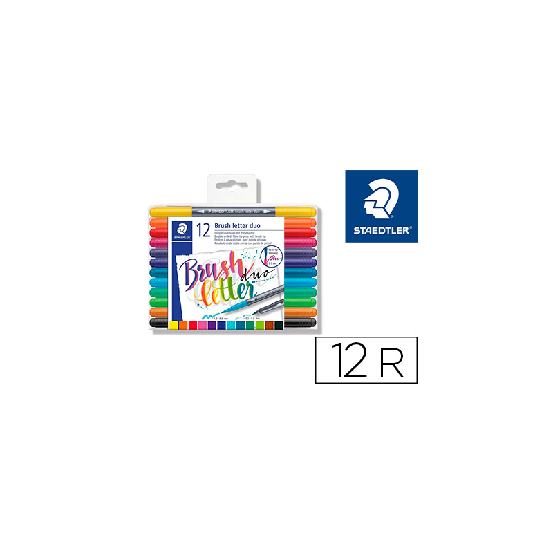 Rotulador staedtler 3004 doble punta para lettering estuche de 12 unidades colores surtidos