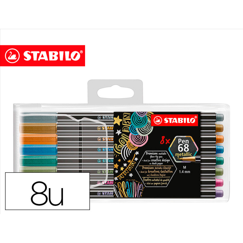 Rotulador stabilo punta de fibra pen 68 metallic estuche plastico de 8 unidades colores surtidos
