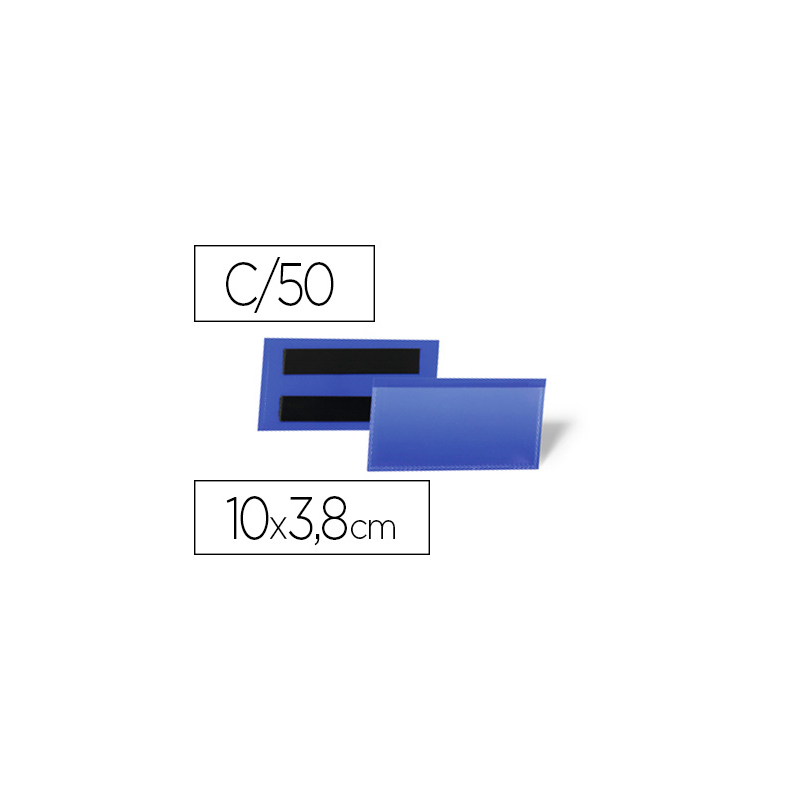 Funda durable magnetica 100x38 mm plastico azul ventana transparente pack de 50 unidades