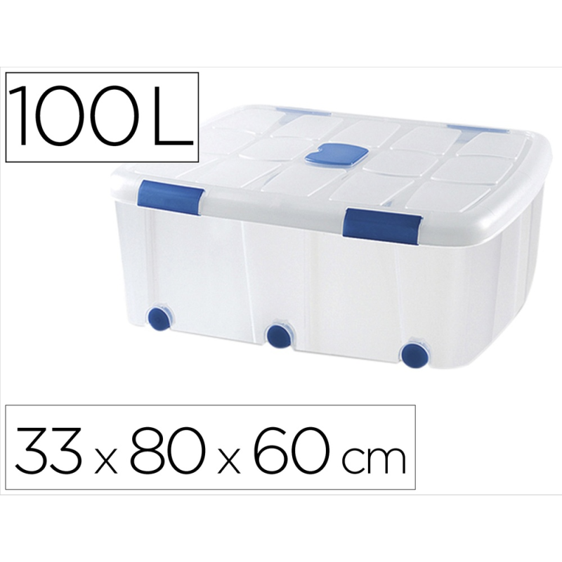 Contenedor plastico plasticforte 100 litros n 15 transparente con tapa 330x800x600 mm