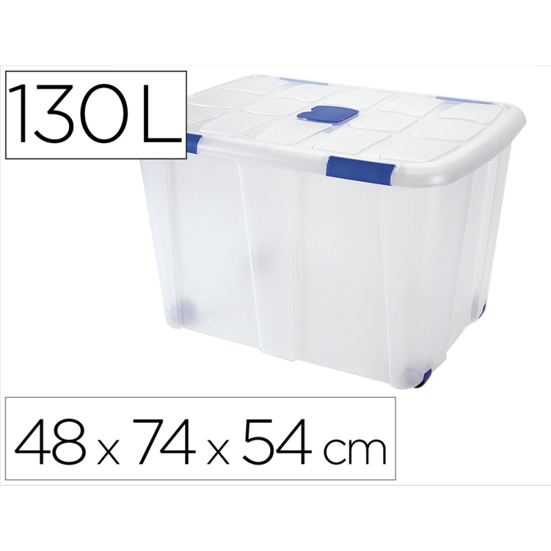 Contenedor plastico plasticforte 130 litros n 16 transparente con tapa 480x740x540 mm