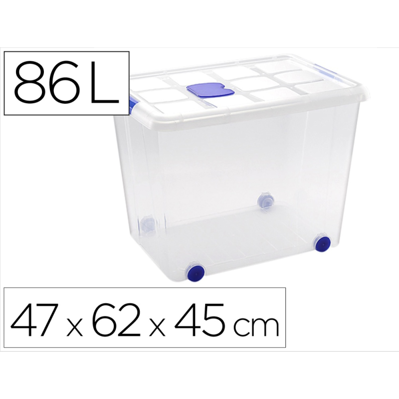Contenedor plastico plasticforte 86 litros n 8 transparente con tapa 470x620x450 mm