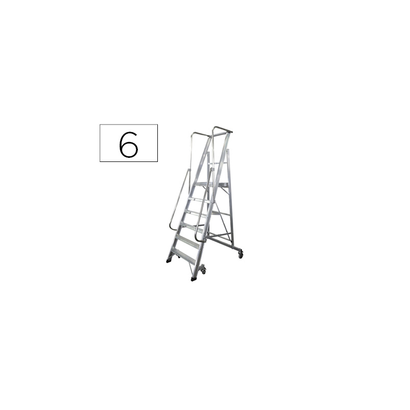 Escalera movil ktl de aluminio con plataforma y guardacuerpos plegable 6 peldaños serie 2xl-s
