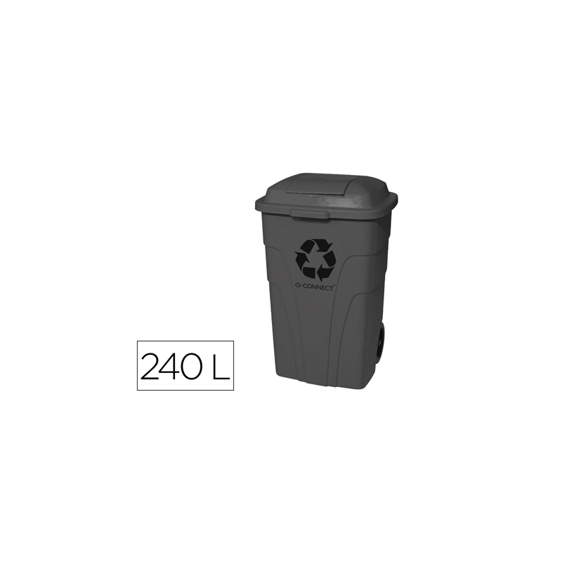 Papelera contenedor q-connect plastico con tapadera 240l color gris 1040x610x610 mm con ruedas