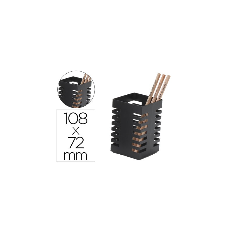 Cubilete portalapices q-connect negro metal cuadrado 72x108 mm
