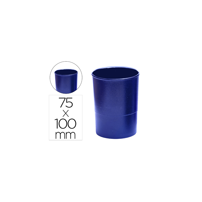Cubilete portalapices q-connect azul opaco plastico redondo diametro 75 mm alto 100 mm