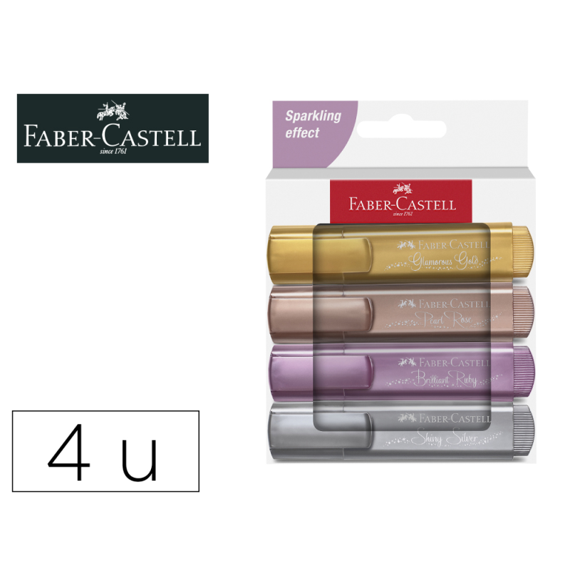 Rotulador faber castell fluorescente textliner 46 metalico estuche de 4 unidades colores surtidos
