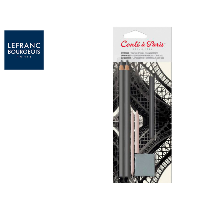 Set de dibujo conte a paris blister de 2 lapices 2h/6b + 1 barra carbon comprimido + 2 difuminos + 1 goma miga pan