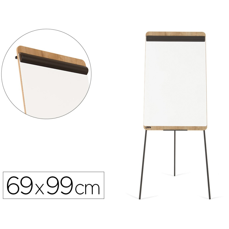 Pizarra blanca rocada tripode lacada magnetica brazo extensible tablero color roble 69x99 cm altura