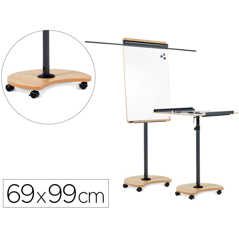 Pizarra movil rocada metalica magnetica con ruedas 69x99 cm 2 brazos extensibles lateral y bandeja para rotuladores