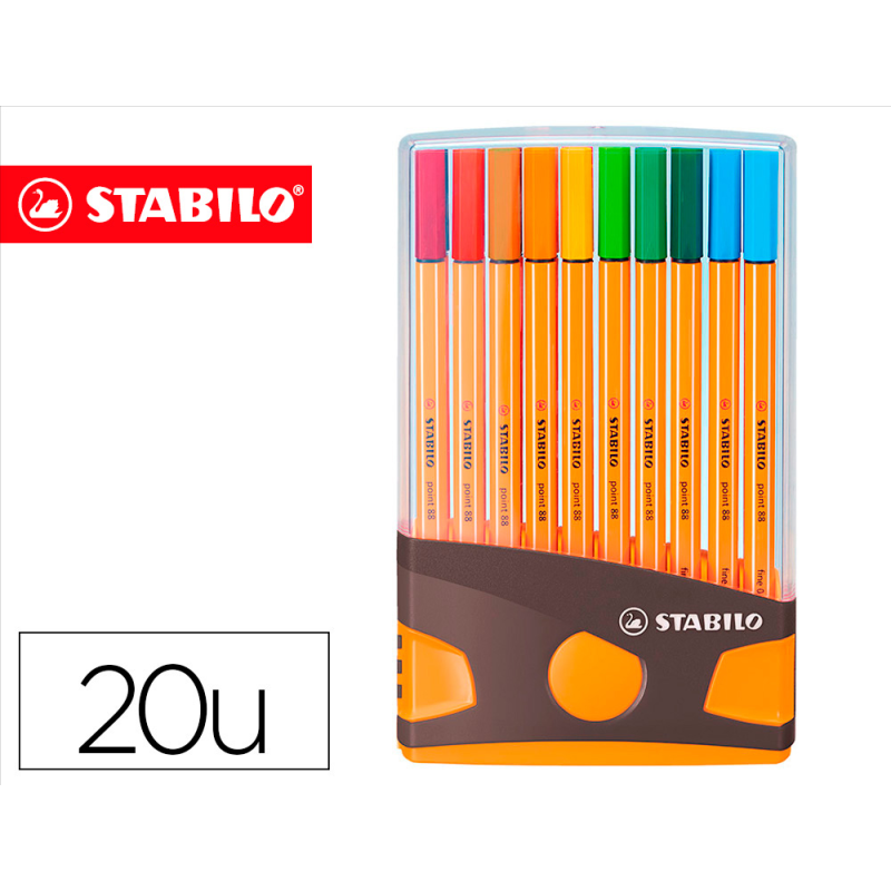 Rotulador stabilo punta de fibra point 88 color parade antracita/naranja estuche de 20 unidades colores surtidos