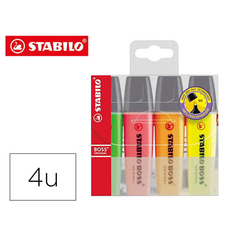 Rotulador stabilo boss fluorescente 70 estuche de 4 unidades colores surtidos