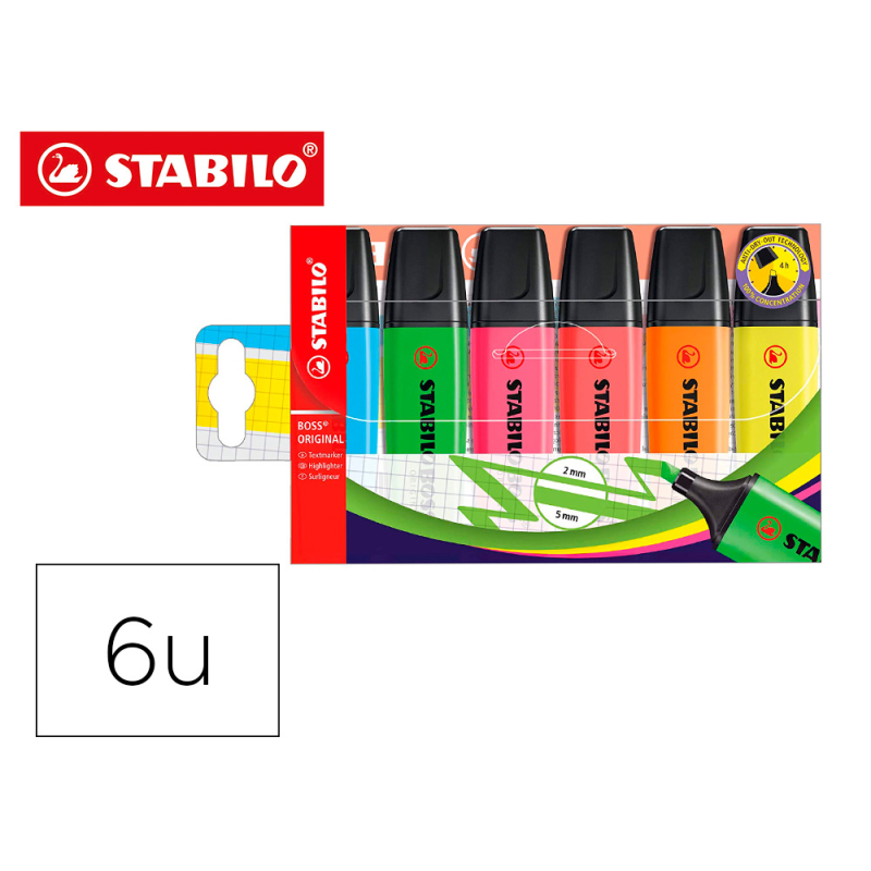 Rotulador stabilo boss fluorescente 70 estuche de 6 unidades colores surtidos
