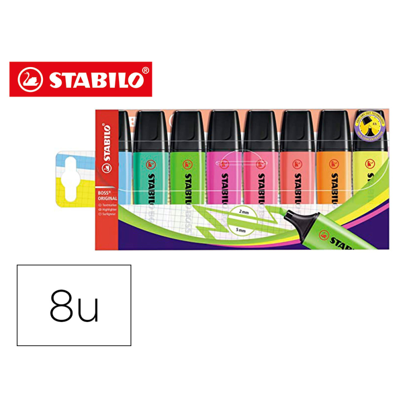Rotulador stabilo boss fluorescente 70 estuche de 8 unidades colores surtidos
