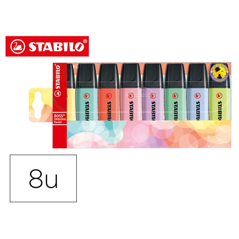 Rotulador stabilo boss fluorescente 70 pastel estuche de 8 unidades colores surtidos