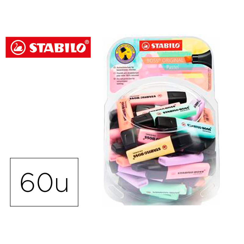 Rotulador stabilo boss fluorescente 70 pastel expositor bombonera de 60 unidades colores surtidos