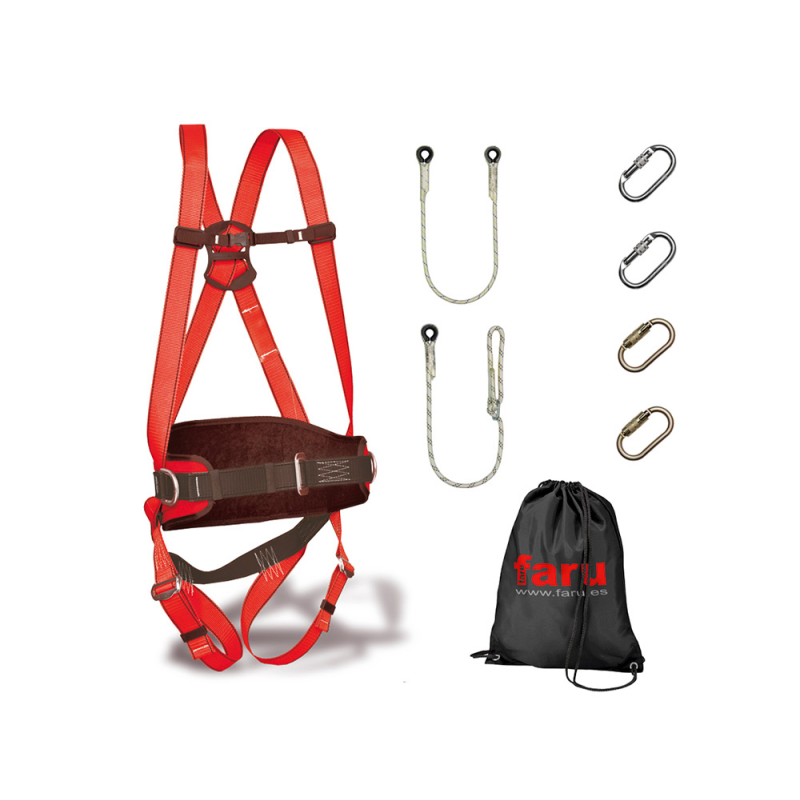 Conjunto trabajo en alturas faru arnes p50f + cuerda c170 + 2 mosquetones virola + cuerda regulable c169 + 2