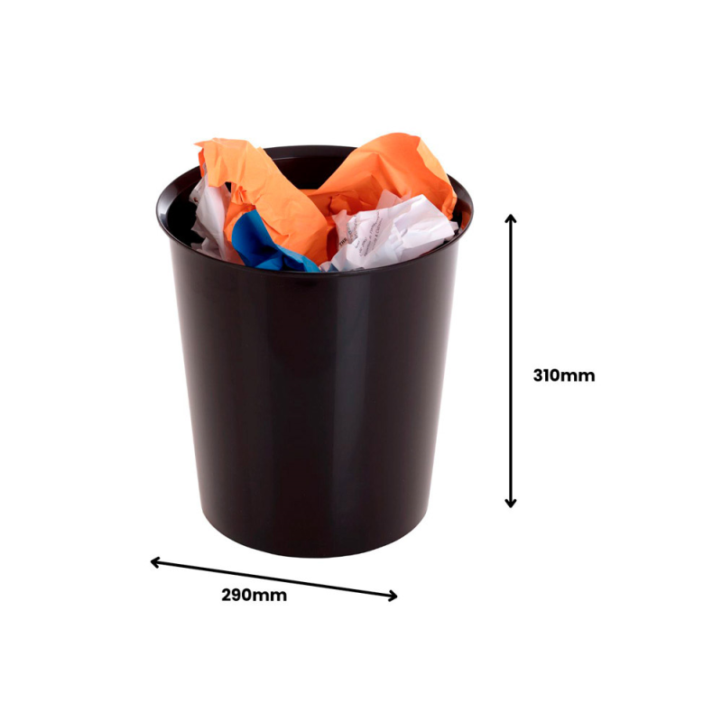 Papelera plastico archivo 2000 color negro capacidad 18 litros con opcion aro sujetabolsa 290x310 mm