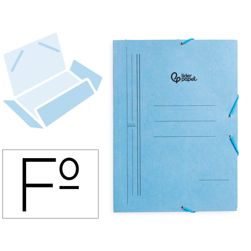 Carpeta liderpapel gomas tres solapas carton pintado folio color azul