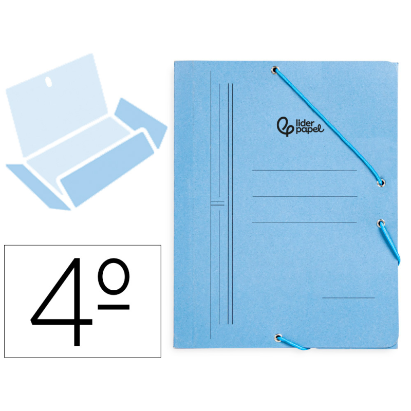 Carpeta liderpapel gomas tres solapas carton pintado cuarto color azul