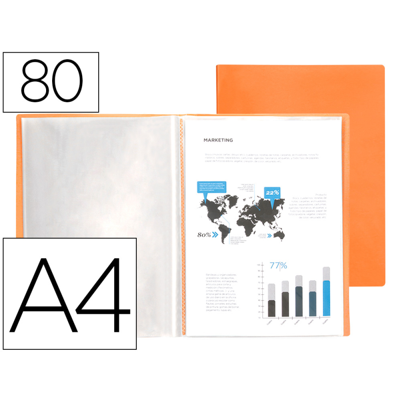 Carpeta liderpapel escaparate 80 fundas polipropileno din a4 naranja fluor opaco