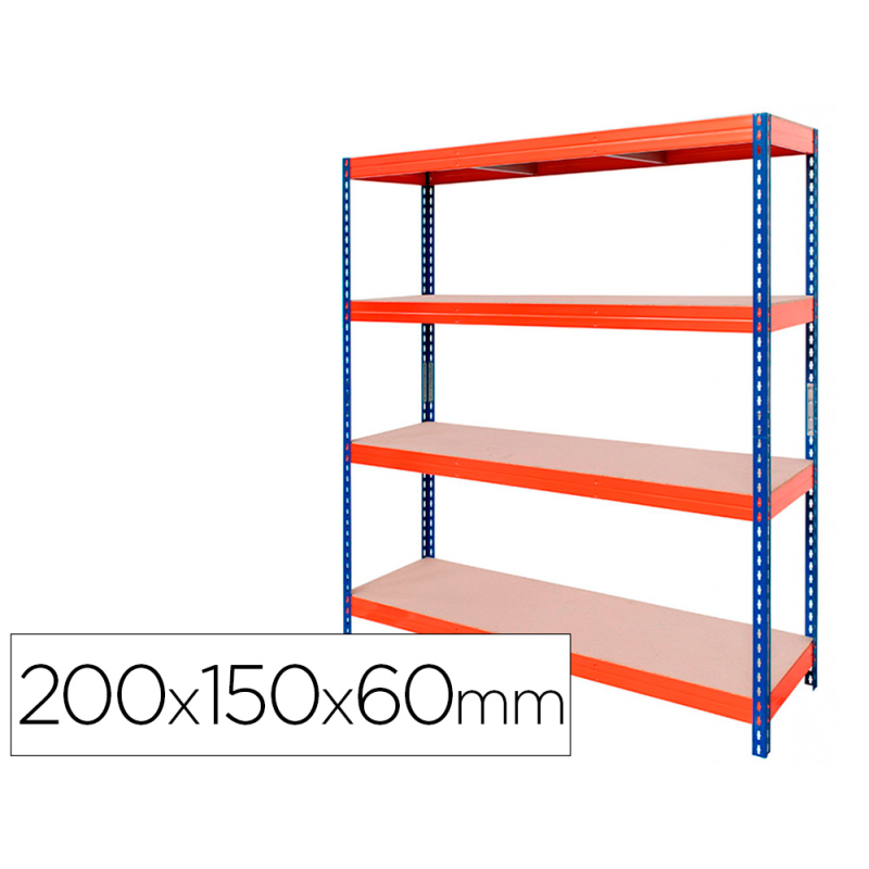 Estanteria metalica ar stabil xl 200x150x60 cm 4 estantes 500 kg por estante bandeja de madera sin tornillos color