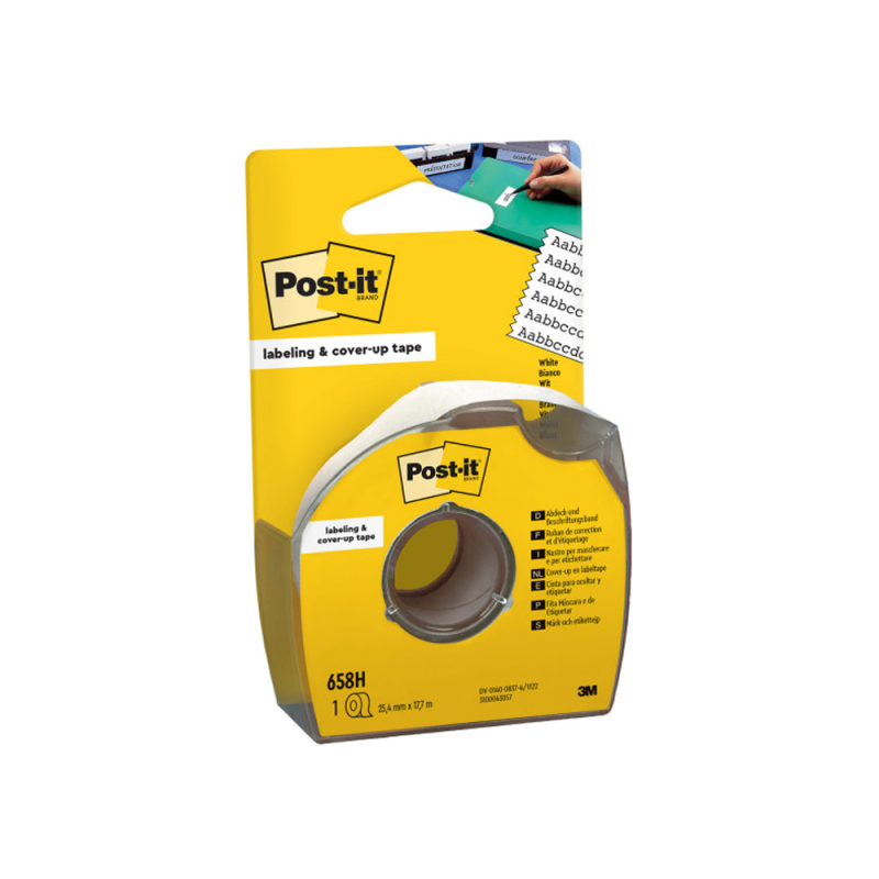 Cinta adhesiva post-it para ocultar y etiquetar 6 lineas 18 mt x 25 mm en portarrollo